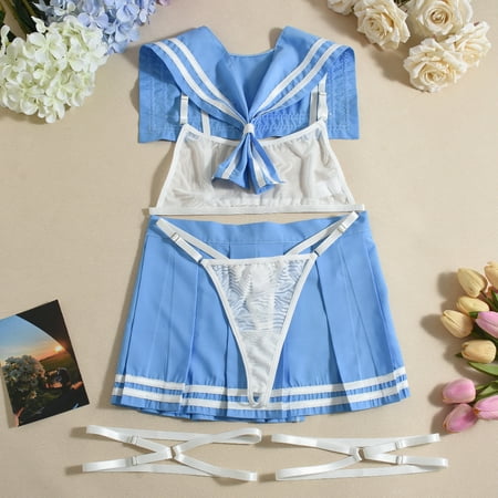 Generic Cosplay Hot Sexy Sailor Suit Role Play Contrast Color Pleated Skirt Sexy Lingerie Match Sets Women