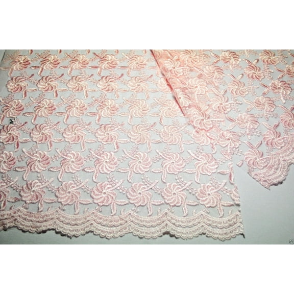 Lily 51" Floral Tulle Embroidery Bridal Lace Net Fabric Double Scalloped by yard