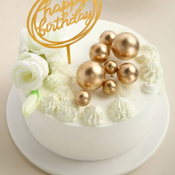 Efavormart 12 Pcs | Gold Faux Pearl Balls Cake Topper Picks, Foam Balloon Cupcake DIY Decor Supplies - Assorted Sizes
