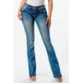 thumbnail image 2 of Grace in LA Women's Floral Embroidered Pockets Distressed Bootcut Stretch Jeans (29, Blue), 2 of 3