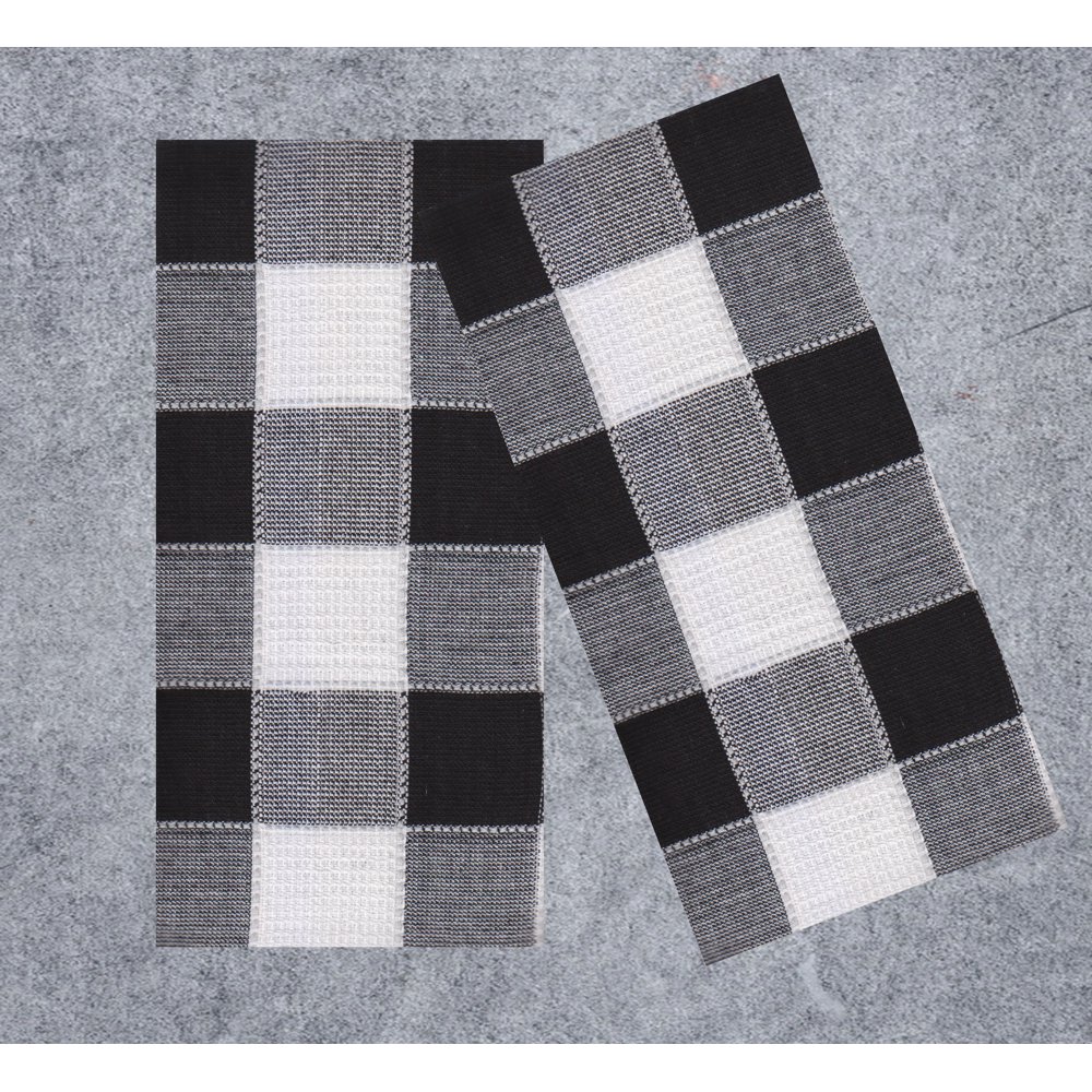 Kitchen Hand Towels, Set of 2, Black White Buffalo Check Plaid Print