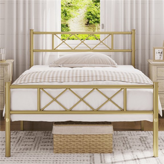 Renwick Journee x-Design Metal Platform Twin XL Bed, Antique Gold