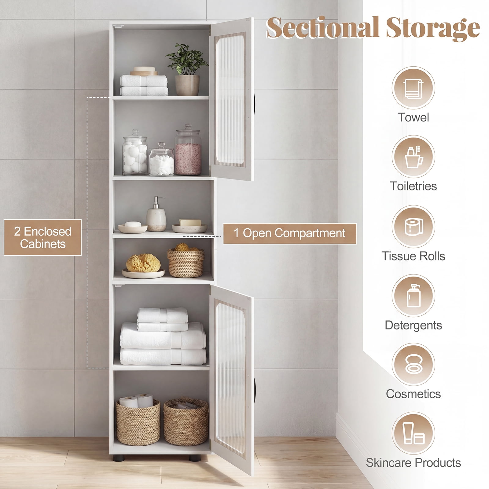Giantex Tall Bathroom Storage Cabinet, Freestanding Storage Organizer w/Adjustable Shelf for Small Spaces, White