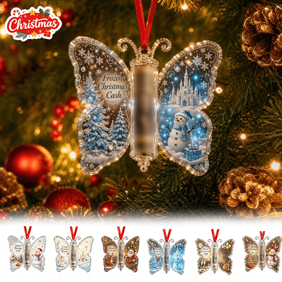 Christmas Butterfly Cash Wallet Gift Ornaments, Clear Christmas Money Holders, Stocking Stuffers, Xmas Tree Hanging Decorations, Indoor Outdoor Decor for Christmas Tree Window Wall