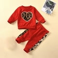 thumbnail image 2 of ZACPNCV Girls' Embroidered Bead Love Long Sleeved Leopard Print Two-piece Set Long Sleeved Pants Set Red, 2 of 4