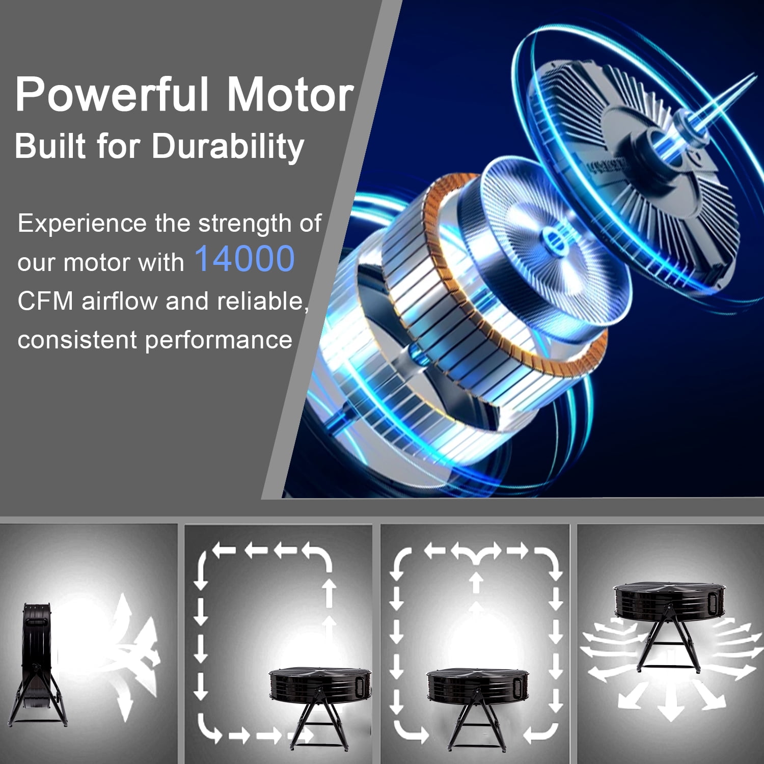 30" Industrial Fans for 14000 CFM, High Velocity Fan with 3 Speeds, Heavy Duty Blower Fan Equipped 360° Tilt Air Circulator Used in Warehouse, Garage, Yard