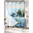 thumbnail image 2 of No Hook Shower Curtain with Snap-in Liner, Blue Green Spring Waterproof Fabric Bathroom Curtains, Watercolor Flower Trees Nature Landscape Bath Curtains & Mesh Top Window Standard 72"x72", 2 of 9