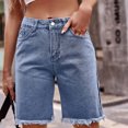 thumbnail image 4 of REALiKUN Denim Bermuda Shorts Women Frayed Hem Jean Short Streetwear Straight Leg Short with Pocket, 4 of 8