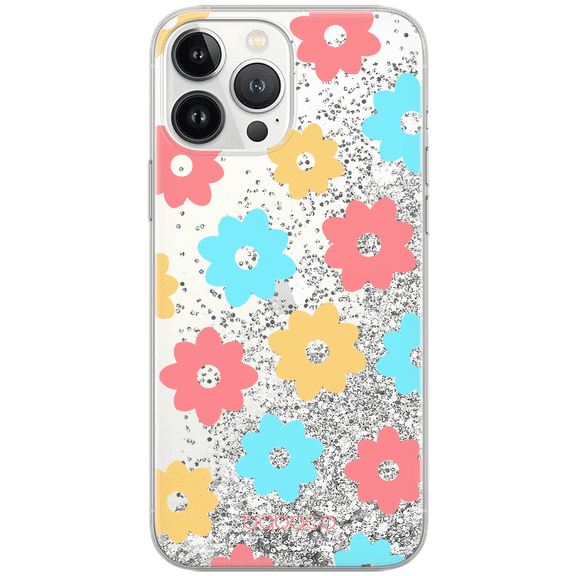 Mobile phone case with glitter overflow effect for Apple IPHONE 15 PRO original and officially Licensed Babaco pattern Flowers 011 optimally adapted to the shape of the mobile phone
