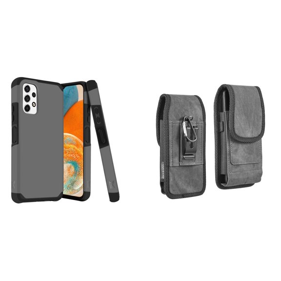 MK Armor Case for Samsung Galaxy A23 5G and Belt Holster Pouch - Gray