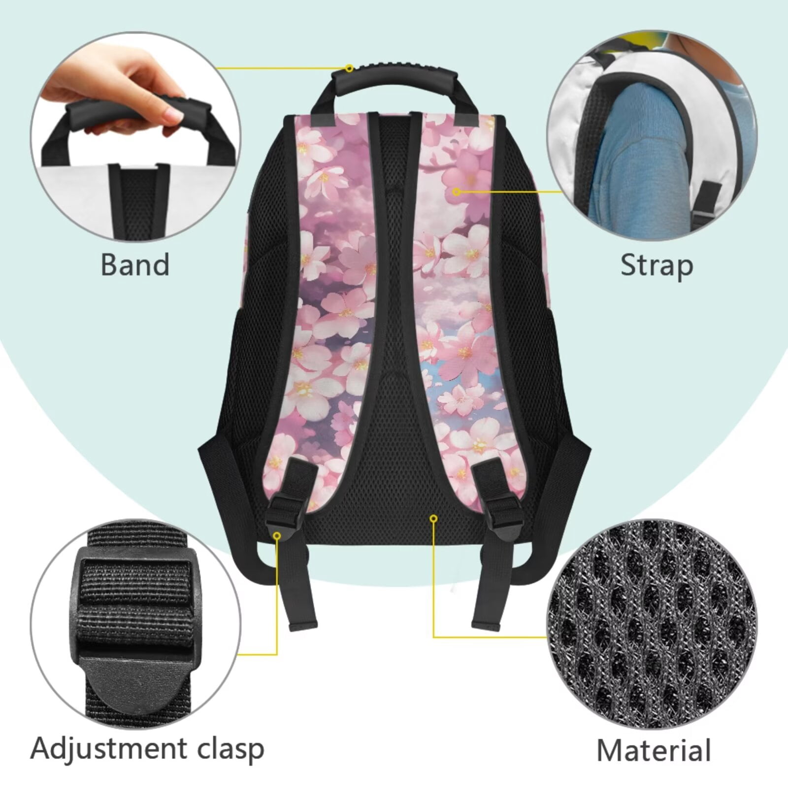 Pzuqiu Axolotl Cherry Blossom Kawaii Backpack for School Girls 4 Pcs Backpacks with Lunch Box Pencil Case 2pcs Bookmark Large Travel Rucksack 17 Inch Bookbags School Bag Set