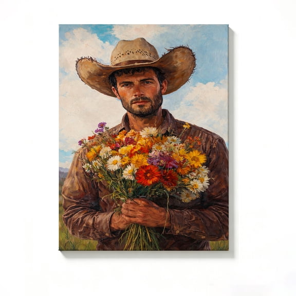 Lavish Cover 8x12 Inch Vintage Cowboy With Wildflowers Canvas Wall Art, Western Country Rustic Farmhouse Decor, No Frame
