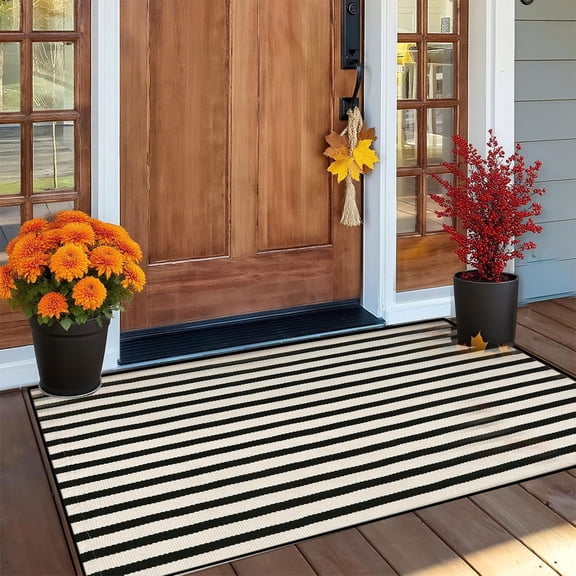 YAWUBT Front Door Mat , Machine Washable Porch Rugs Indoor Outdoor Outside Layered Doormat Striped Front Door Rug Entryway Rug for Kitchen/Bathroom/Farmhouse/Home Entrance Decor