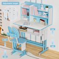 thumbnail image 5 of Fompes Kids Functional Desk and Chair Set - Ergonomic Height Adjustable Study Desk with Book Stand Backpack Hook Storage Drawer for Children Boys & Girls - Blue, 5 of 12