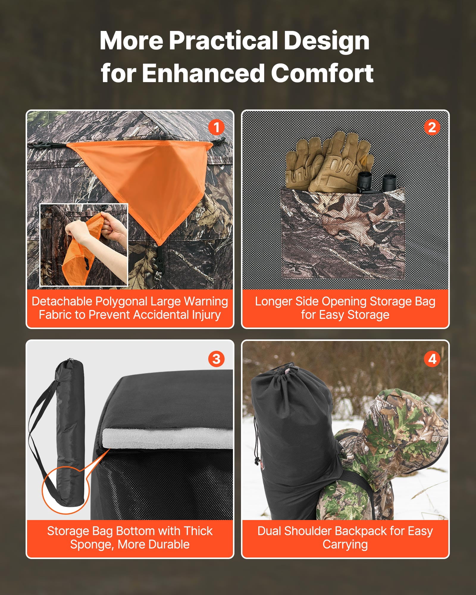 VEVOR Hunting Blind, 2-3 Person See Through Ground Blinds with Carrying Bag, 360 Degree Portable Camouflage Tent, Durable Concealed Shelter with Silent Side Door and Window, for Turkey and Deer