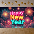 thumbnail image 2 of Colorful Design Happy New Year Banner Festive Fireworks Celebration Backdrop for New Year Party Indoor Decoration Holiday Event, 2 of 9