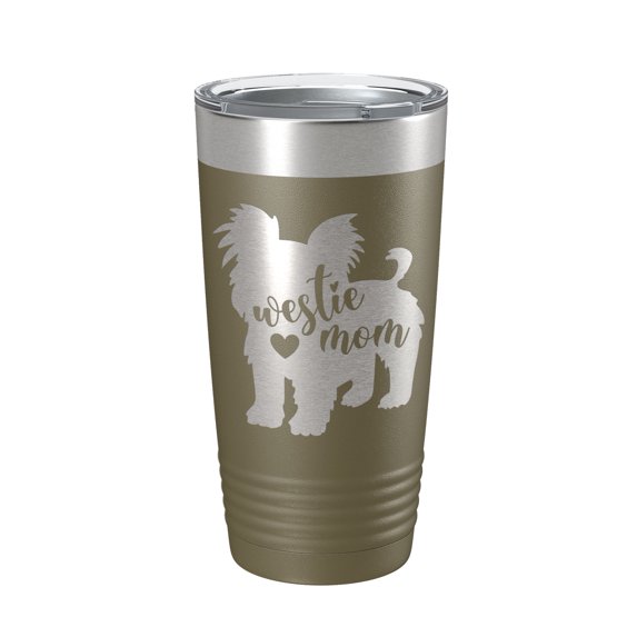 Westie Dog Mom Tumbler West Highland White Terrier Travel Mug Gift Insulated Laser Engraved Coffee Cup 20 oz Olive Green