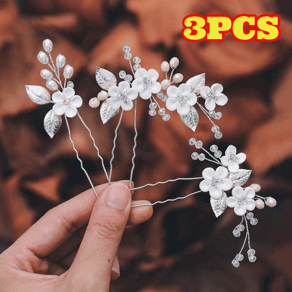3pcs Bridal Hair Pins, Pearl Bride Wedding Hair Accessories, Flower Wedding Hairpins Rhinestone Hairpiece for Women