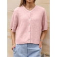 thumbnail image 3 of Gupgi Women Knitted Cardigan Short Sleeve Button Down Knit Crop Tops Solid Color Open Front Sweater, 3 of 4