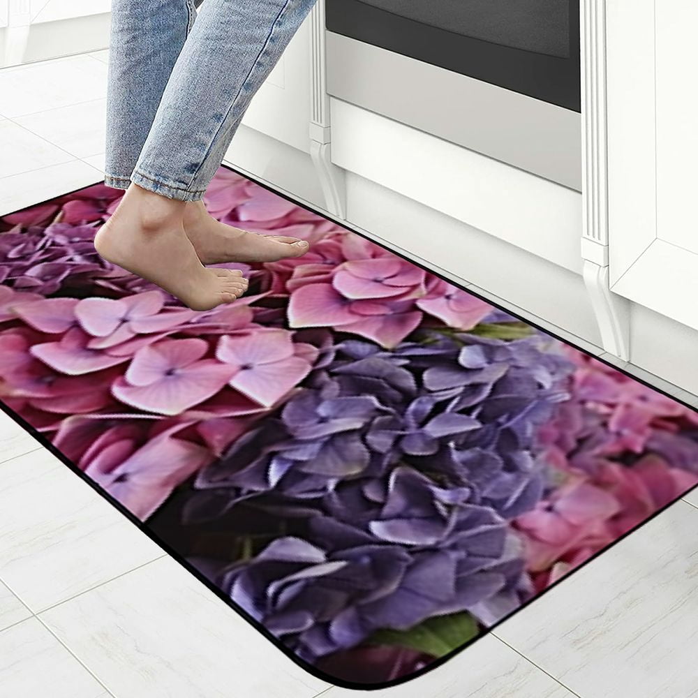 Qinduosi Decorative Door Mat, Door Mat with Non-Slip Rubber Backing, Easy Cleaning, Traps Dirt, for Entry, Patio, Garage - Purple Pink Hydrangea Flower Blossom Cluster 19.68*47.24 in