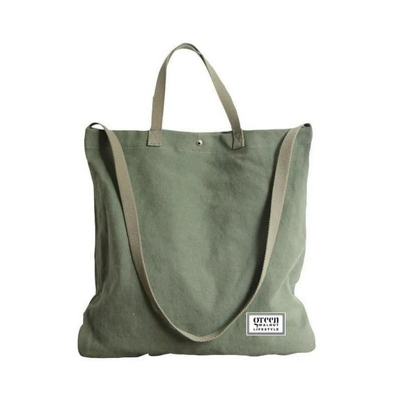 Greenwalnut Cotton Canvas Tote Bag With Pocket And Zipper (Green)