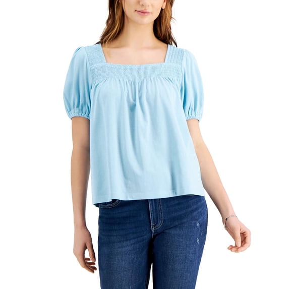 Tommy Hilfiger Womens Smocked Puff Sleeve Pullover Top