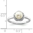 thumbnail image 4 of Sterling Silver Rhodium 6mm Fw Cultured Button Pearl & Diamond Ring (Size 6) Made In India qdx854-6, 4 of 5