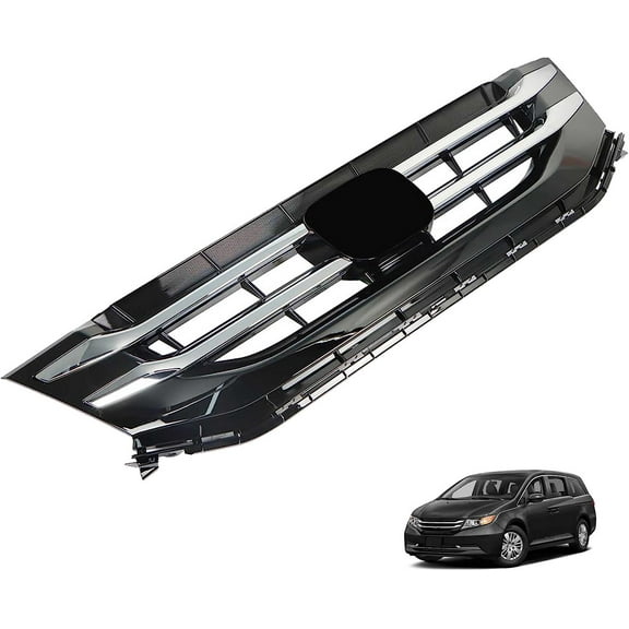 munirater Fit For 14 15 17 Honda Odyssey Front Bumper Upper Grille Black W/Chrome Trim