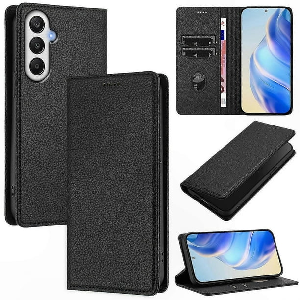 RFID Blocking Wallet Case with Litchi Leather Texture for Mobile Phone Cover