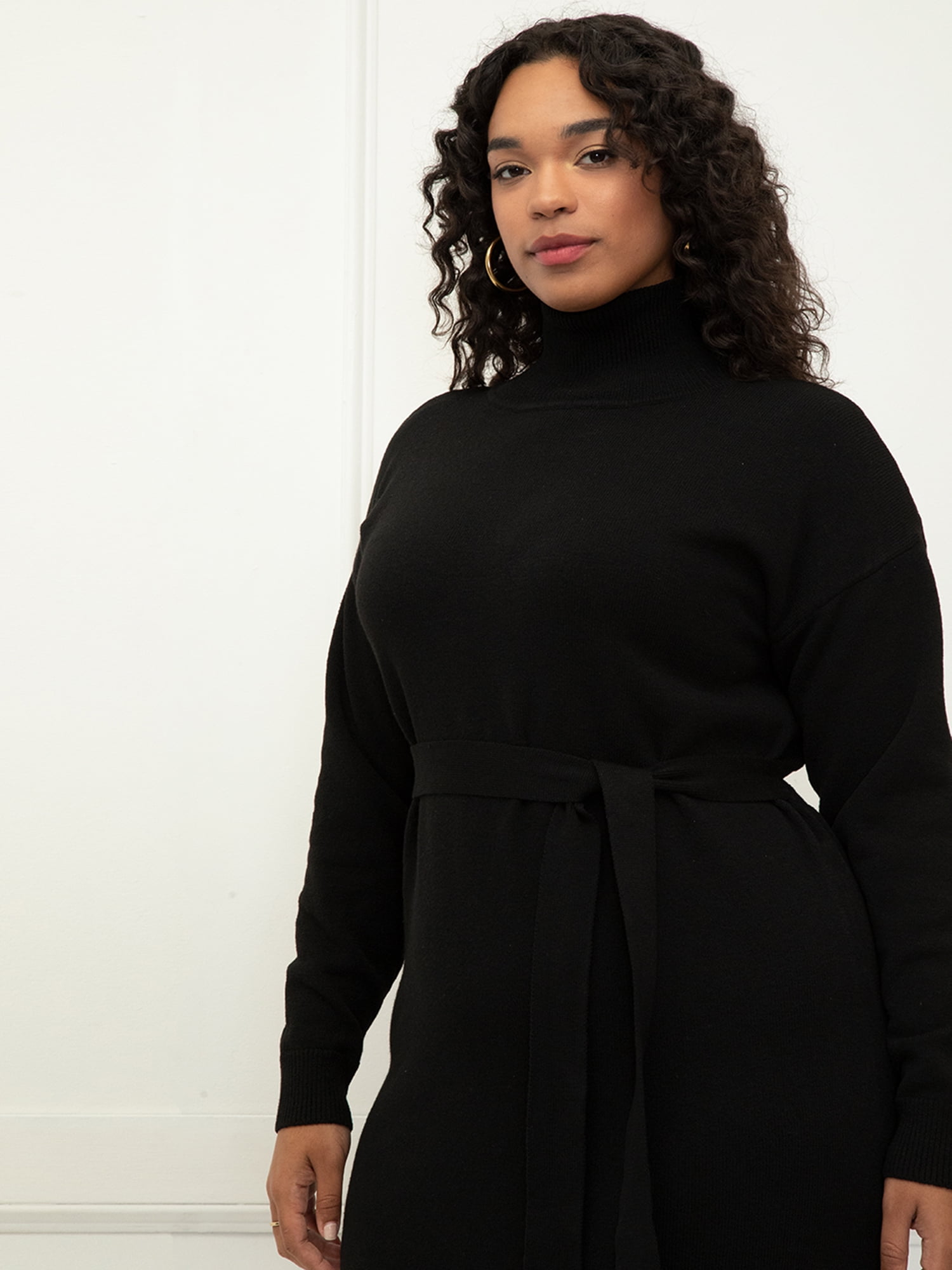 Eloquii Elements Women's Plus Size Long Funnel Neck Sweater Dress, Size: 26/28, Black