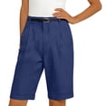 thumbnail image 6 of Dwellite Linen Short for Women Summer Bermuda Shorts with Pockets Dressy Casual Button Wide Leg Beach Short Navy L, 6 of 7