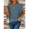 thumbnail image 2 of QINCAO Womens Tops Waffle Knit Twist Front Rolled-Up Sleeves Casual Loose Shirts S-XXL, 2 of 4