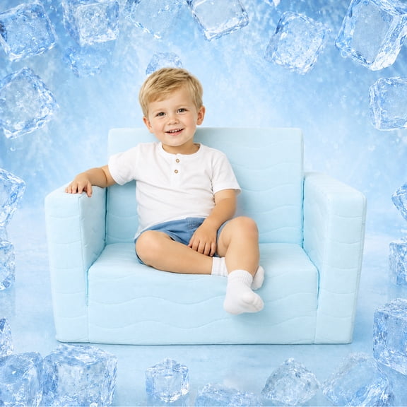 Beavtaens Cooling Toddler Sofa, 2-in-1 Toddler Couch, Flip Open Sofa Bed for Kids, Blue