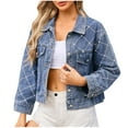 thumbnail image 2 of WXLWZYWL Women's Oversized Denim Jackets Plus Size Button Down Shirt Casual Summer Fall Jean Half Sleeve Blouse Tops, 2 of 6