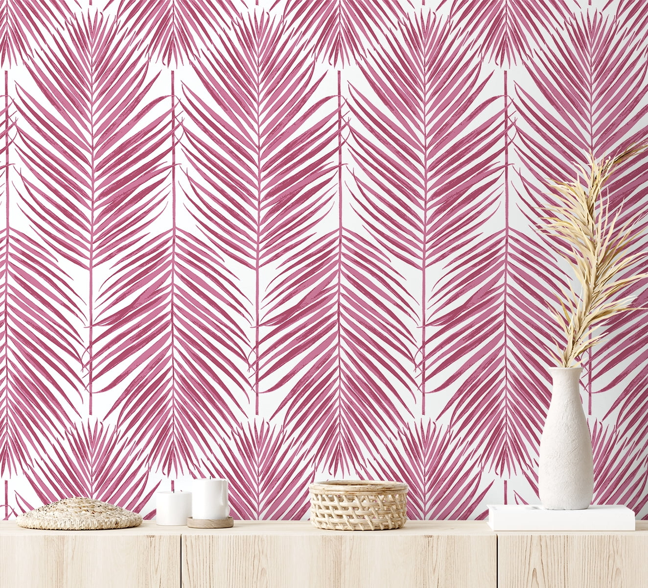 NextWall Cerise Pink Paradise Palm Peel and Stick Wallpaper