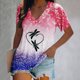 thumbnail image 2 of Blusa de manga corta con cuello en V informal para mujer a la moda, camisetas de verano Fridja zx3385, 2 of 5