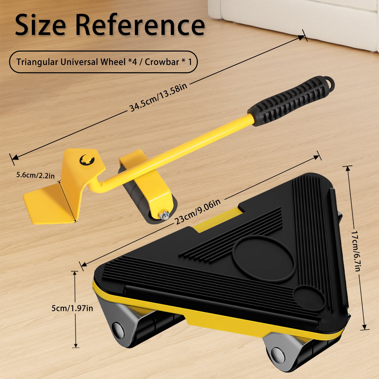 2BK Furniture Mover Tool Triangle,Furniture Lifter Moving Sliders,1700 lbs Maximum Load Heavy Furniture Transport Moving Tools with 360° Rotation Universal Wheels (yellow)