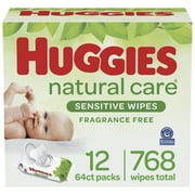 Huggies Natural Care Sensitive Baby Wipes, Unscented, 12 Flip-Top Packs (768 Wipes Total)