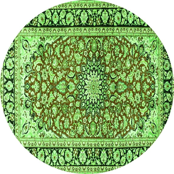 Ahgly Company Indoor Round Medallion Green Traditional Area Rugs, 5' Round