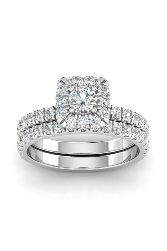 IGI Certified 1.50 Carat TW Diamond Halo Bridal Set Engagement Ring in 10k White Gold (G/I2)