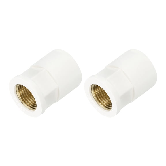 Uxcell 2 Pcs Pipe Fittings, 25mm 1/2 PT Brass Threaded Pipe Coupling, White