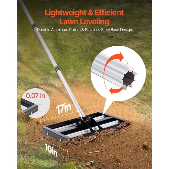 63.4 Inch Adjustable Landscape Rake with 17x10in Leveling Head | Heavy Duty Yard Maintenance Tool