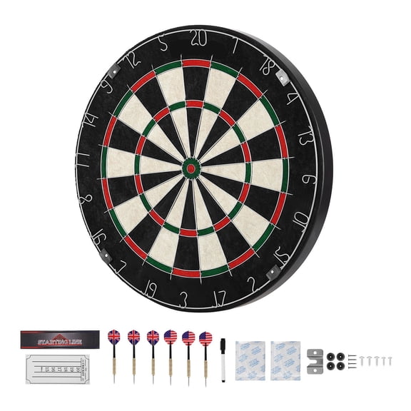 Dranite Professional 17.7" Steel Tip Dartboard Set - 6 Darts, Sisal Fiber Board with Staple-Free Bullseye & Rotating Ring for Home Game Rooms