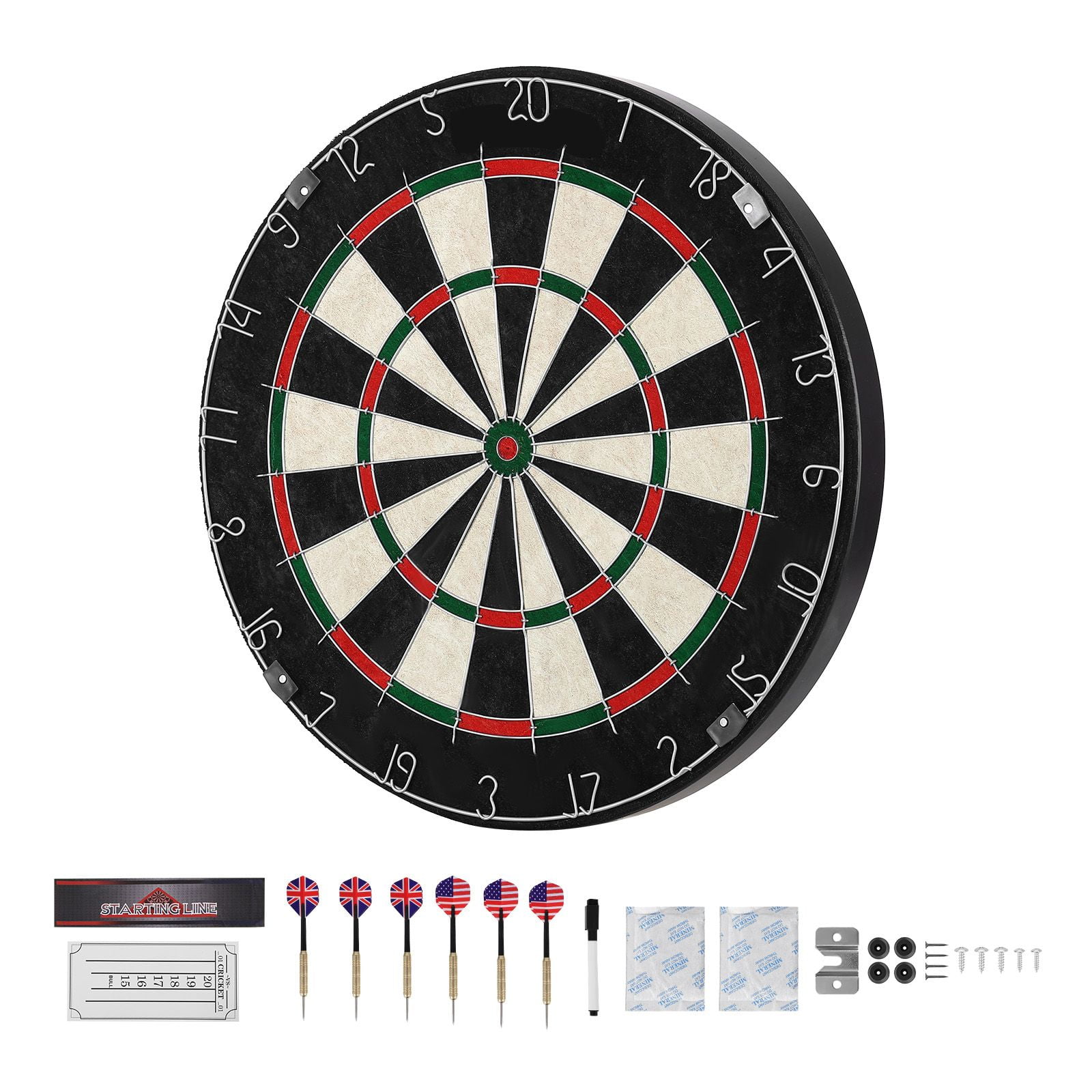 Dranite Professional 17.7" Steel Tip Dartboard Set - 6 Darts, Sisal Fiber Board with Staple-Free Bullseye & Rotating Ring for Home Game Rooms