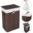 thumbnail image 3 of GOFLAME Bamboo Laundry Hamper Portable, Dirty Clothes Storage Basket with Lid and Removable Liner, Large Storage Clothes Bin with Handles, Suitable for Bedroom, Bathroom (Brown), 3 of 18