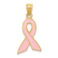 thumbnail image 1 of 14k Or Jaune Grand Ruban de Sensibilisation Rose Collier Pendentif Awarenes, 1 of 8