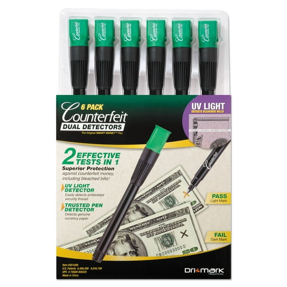 Dri-Mark 351UV6 0.8 x 0.8 x 6 Counterfeit Money Detection System - Black/Green (6/Pack)