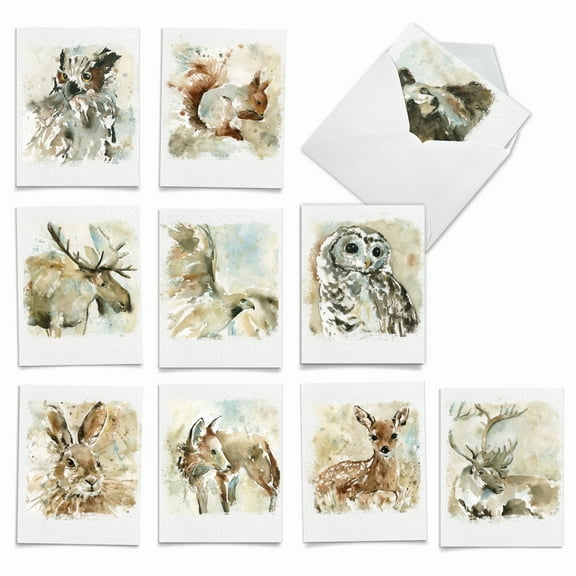 10 Thank You Note Cards Pack (4 x 5.12 Inch) - WATERCOLOR WILDLIFE M6629TYG