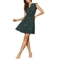 thumbnail image 2 of Vestido Casual de Verano Floral con Volantes y Escote en V de Manga Corta Allegra K para Mujer XL Verde Oscuro, 2 of 6