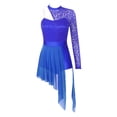 thumbnail image 3 of iiniim Women's Lyrical Dance One Shoulder Long Sleeve Lace Mesh Splice Figure Skating Dresses Royal Blue XL, 3 of 7